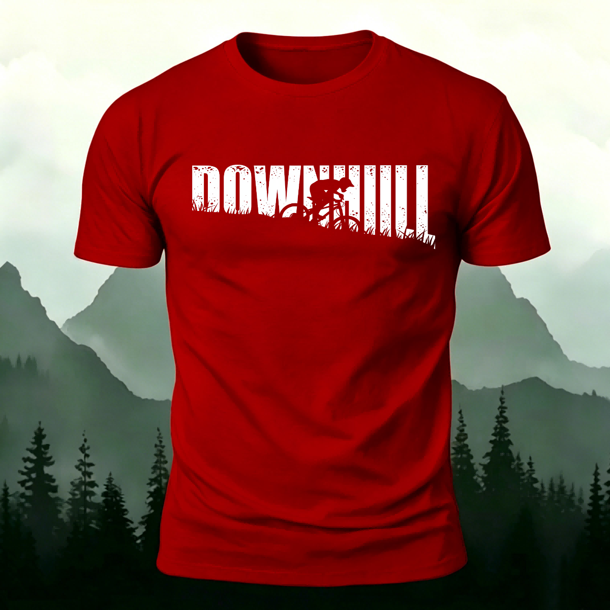 Minimalist Cycling Print Breathable Material Casual T-Shirt Red