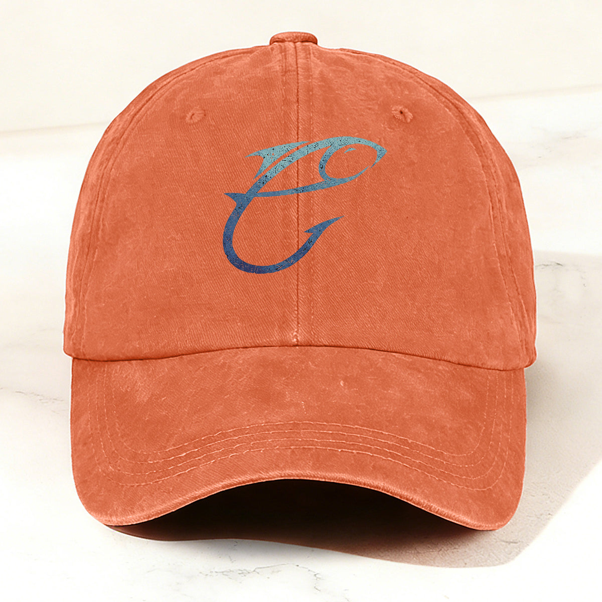 Minimalist and Creative Fishing-Themed Casual Washed Duck Bill Cap