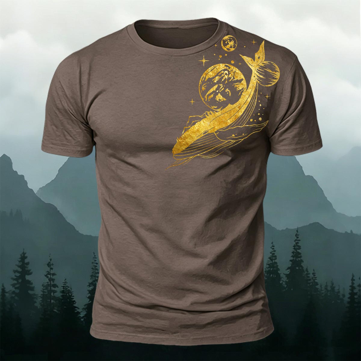 Whale and Space Print Casual Cotton T-Shirt CO
