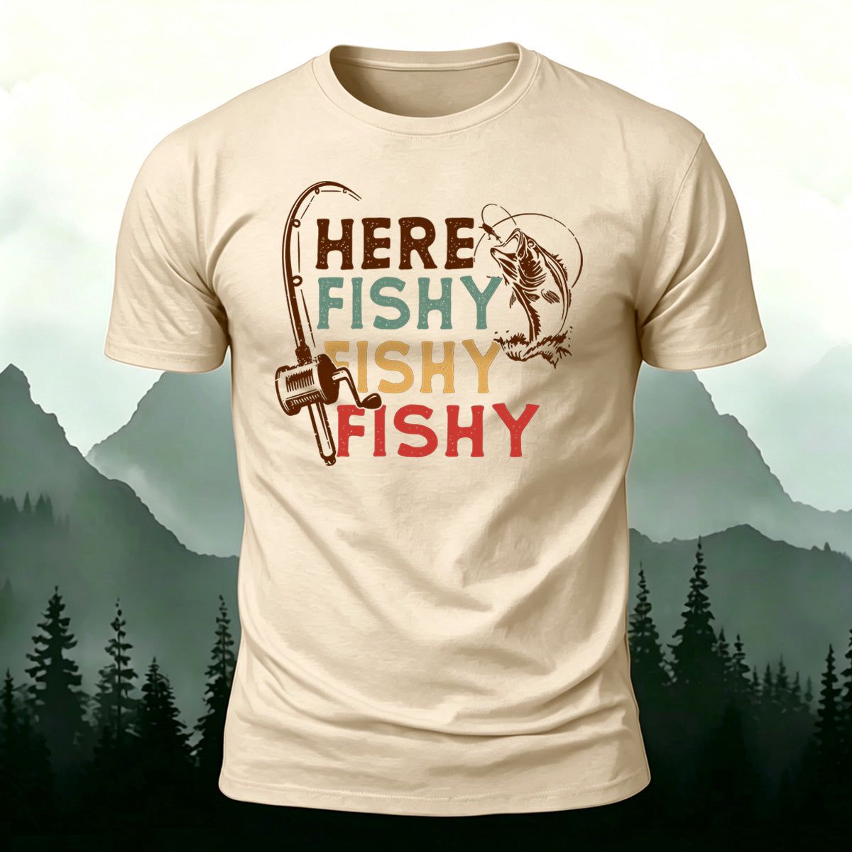 Here Fishy Outdoor Casual Cotton T-Shirt