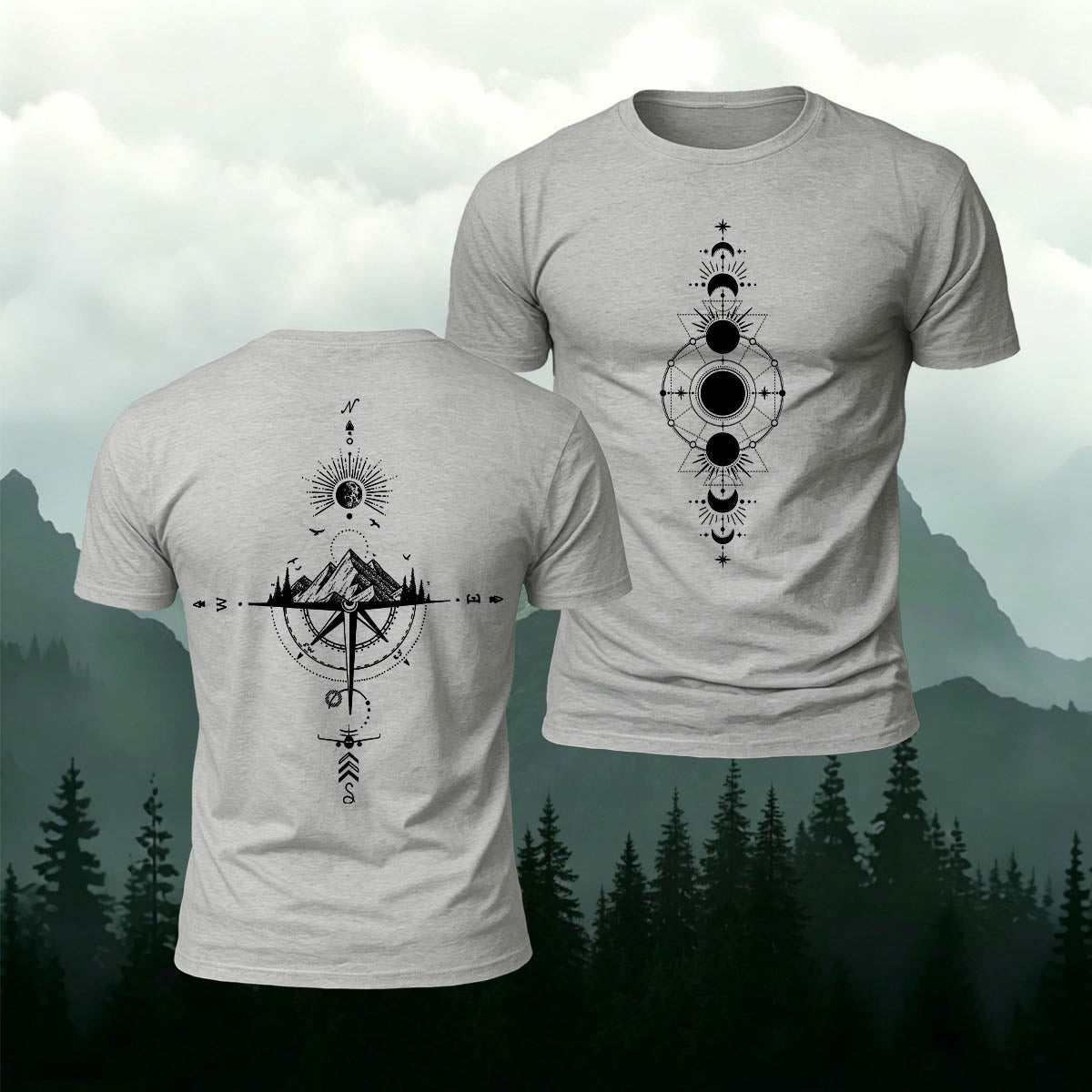 Cosmic and Nature Print Casual Cotton T-Shirt