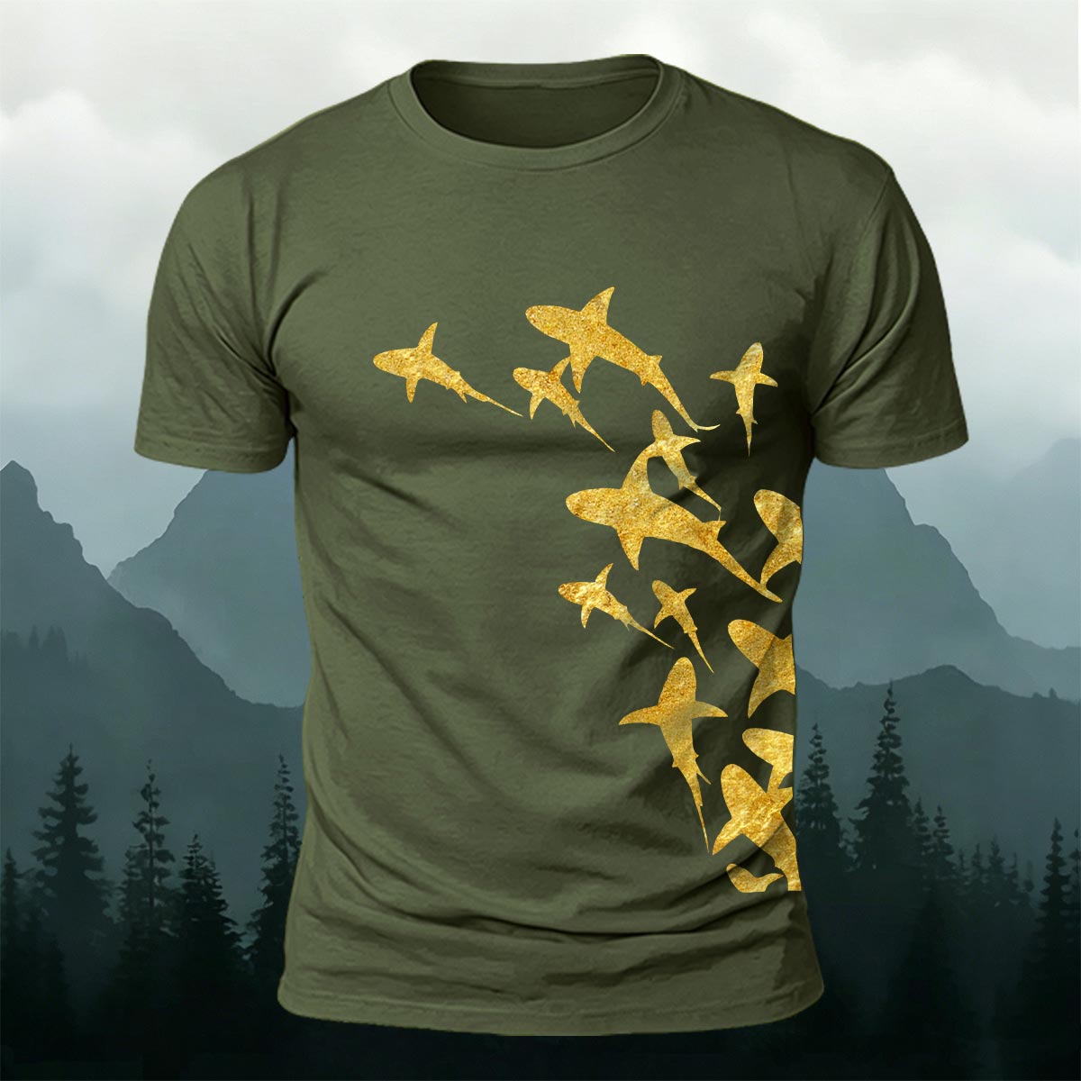 Fish Print Trendy Premium Cotton Casual T-Shirt