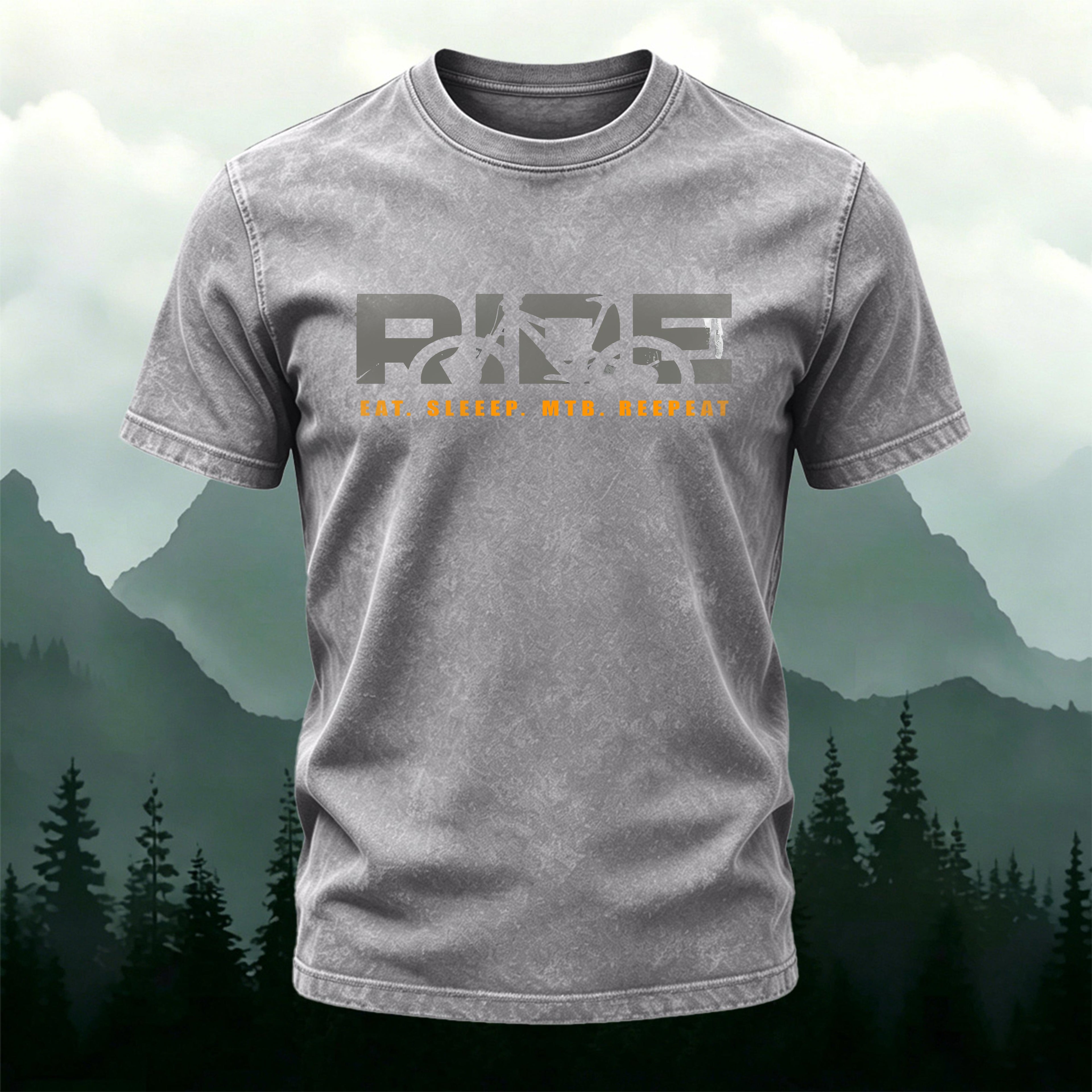Ride Letter Print Washed Cotton Casual T-Shirt