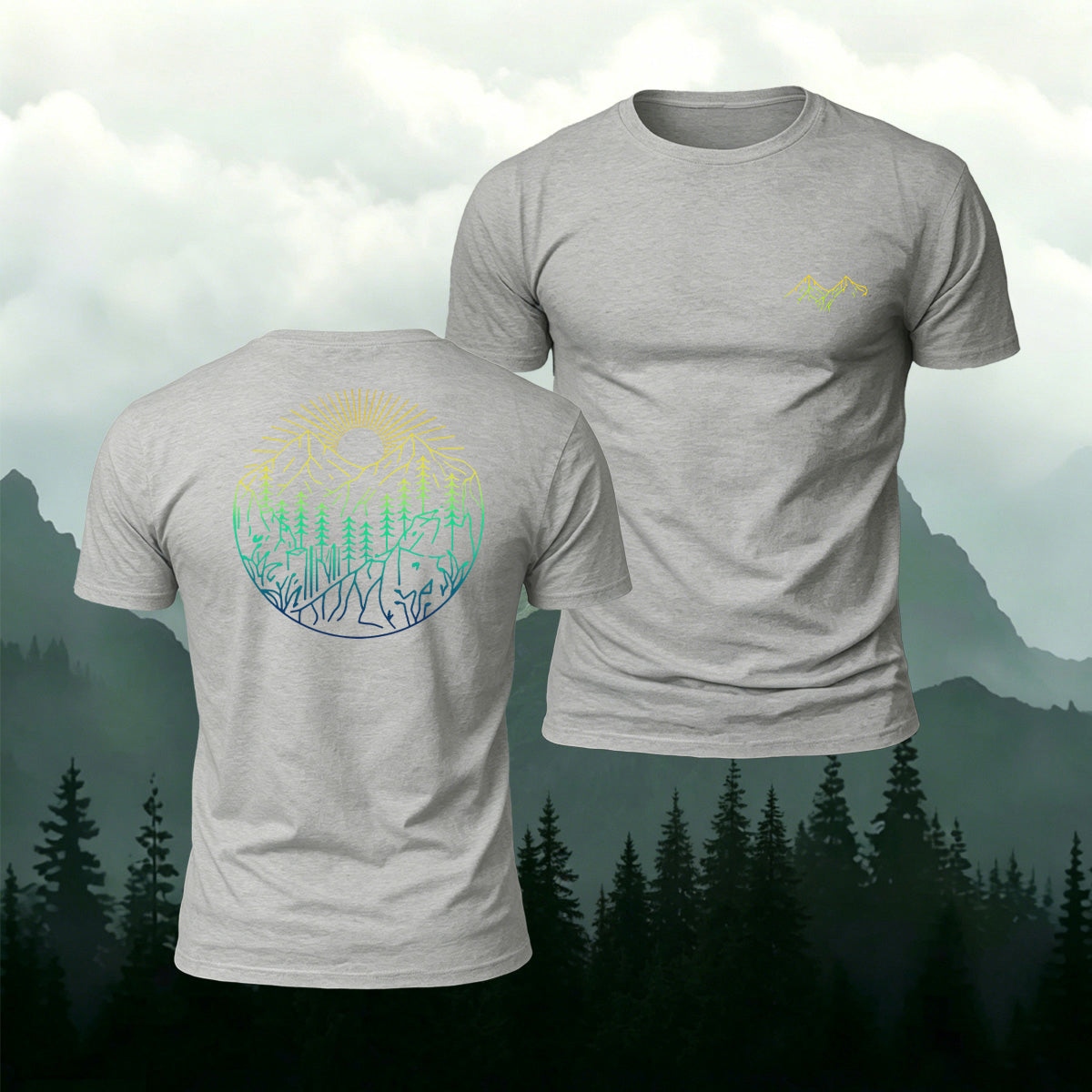 Minimalist Forest Pattern Natural Breathable Material Tee Grey
