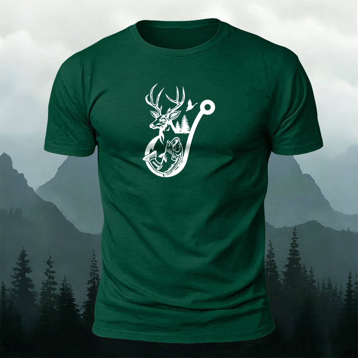 Deer Head Silhouette Print  Round-Neck Cotton T-Shirt