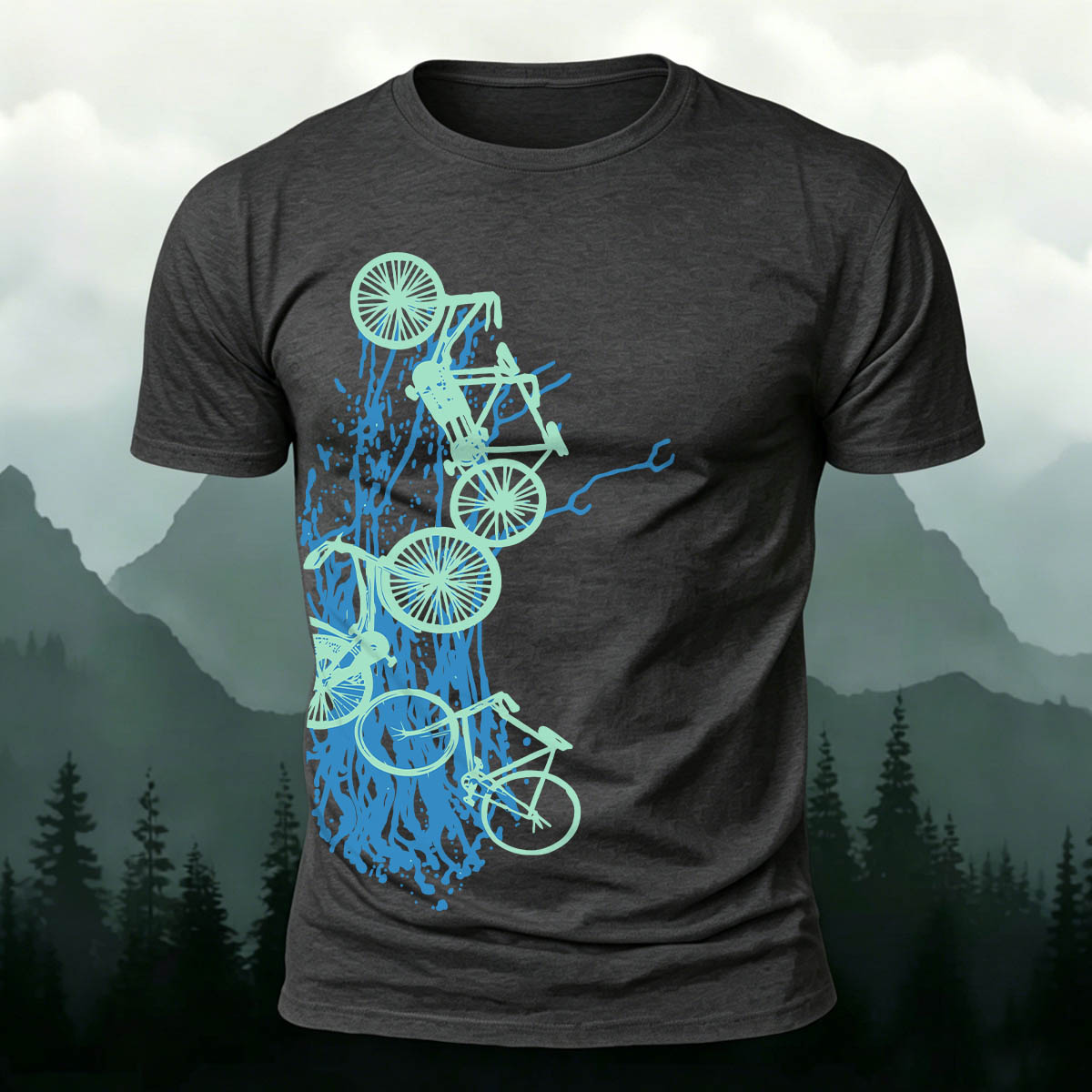 Artistic Bicycle Print Outdoor Casual Cotton T-Shirt