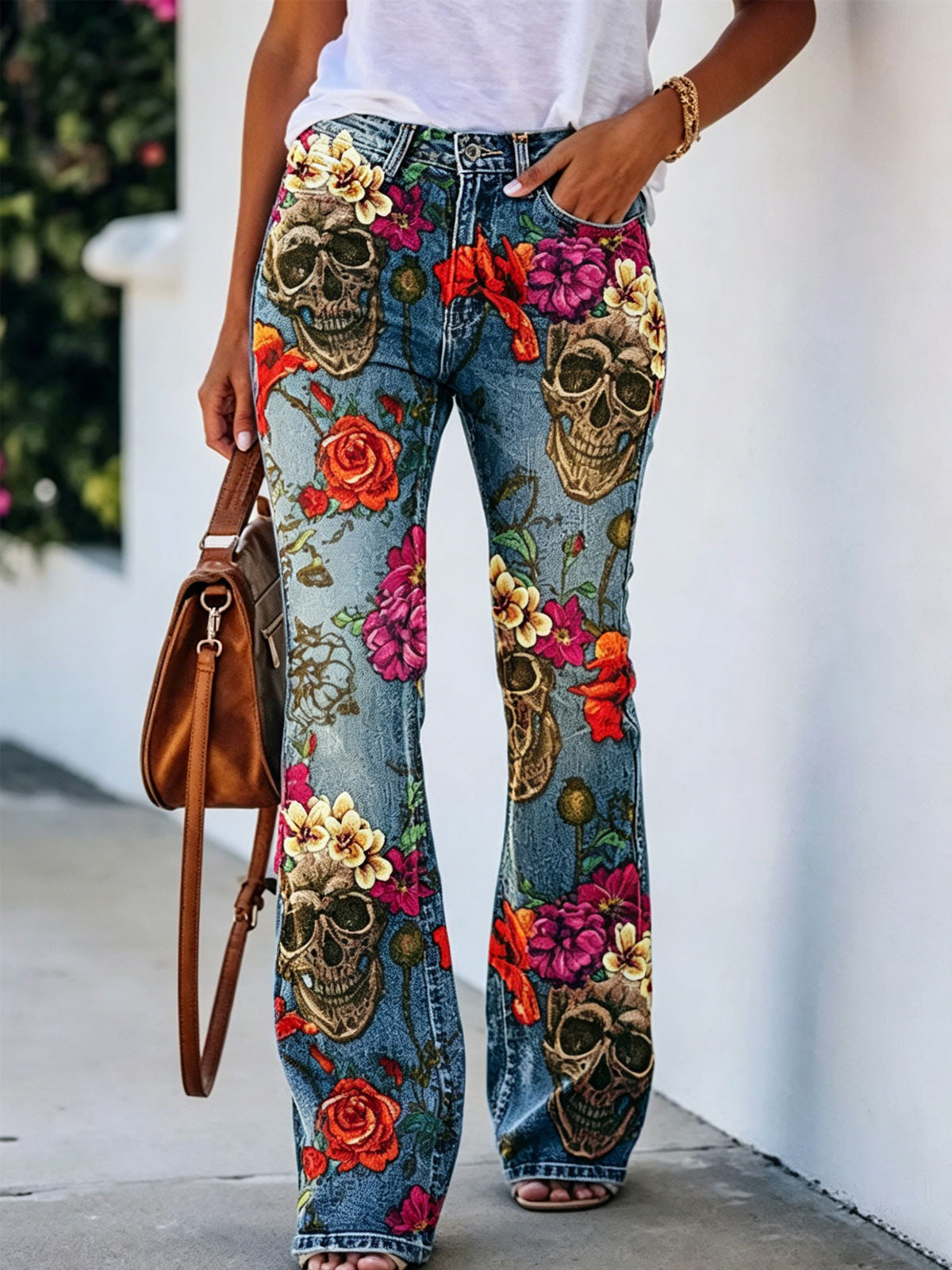 Floral Casual Lightweight Slightly Flared Pants