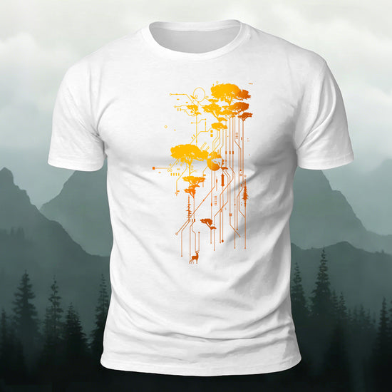 Artistic Trees Pattern Breathable Material Casual T-Shirt White