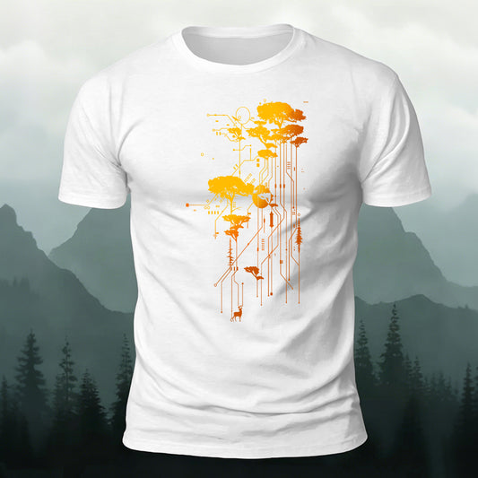 Artistic Trees Pattern Breathable Material Casual T-Shirt White