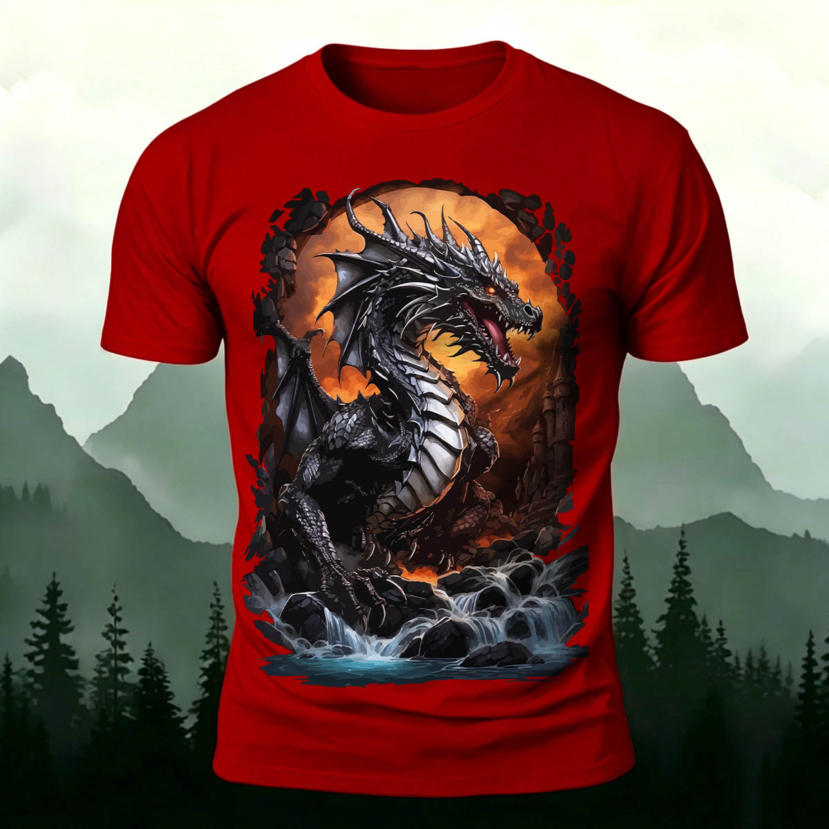 Rampaging Dinosaur Printed Casual Crew Neck T-Shirt