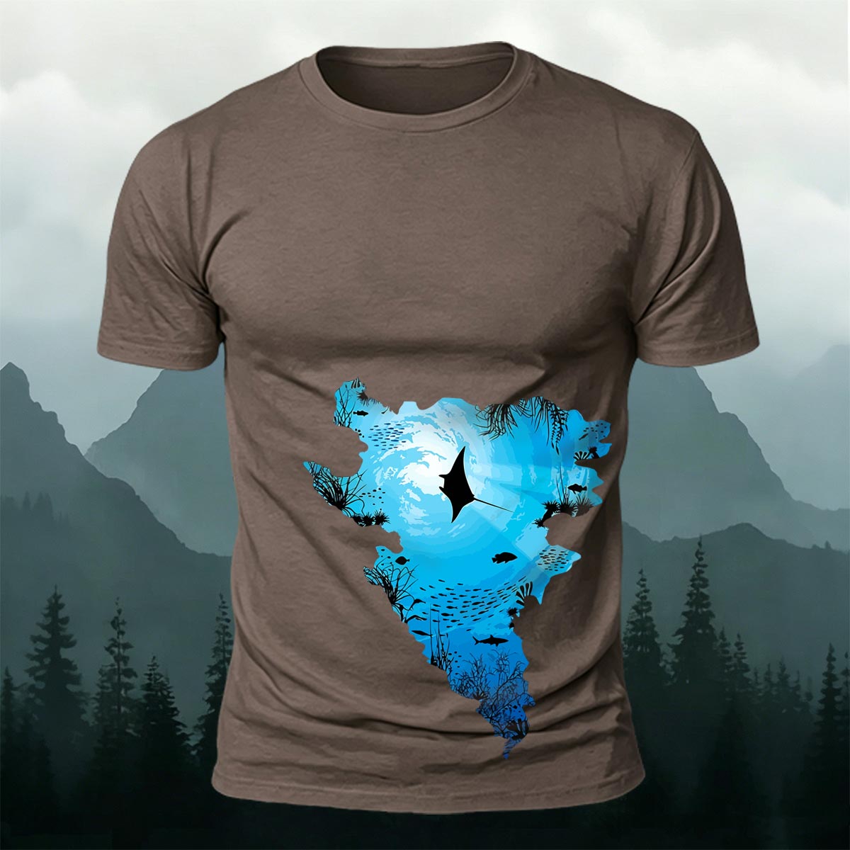 Deep Sea Dream Jellyfish Silhouette Printed Cotton T-Shirt
