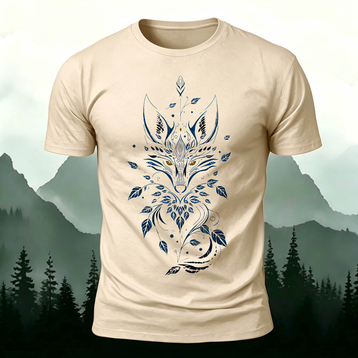 Fox Mythology Totem Print 100% Cotton T-Shirt