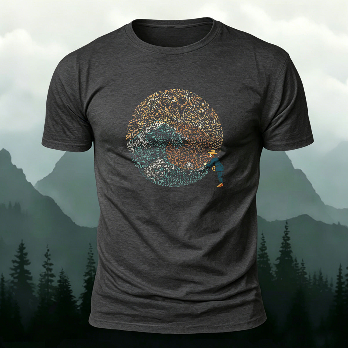 Abstract Wave Print Fashion Breathable Material T-shirt