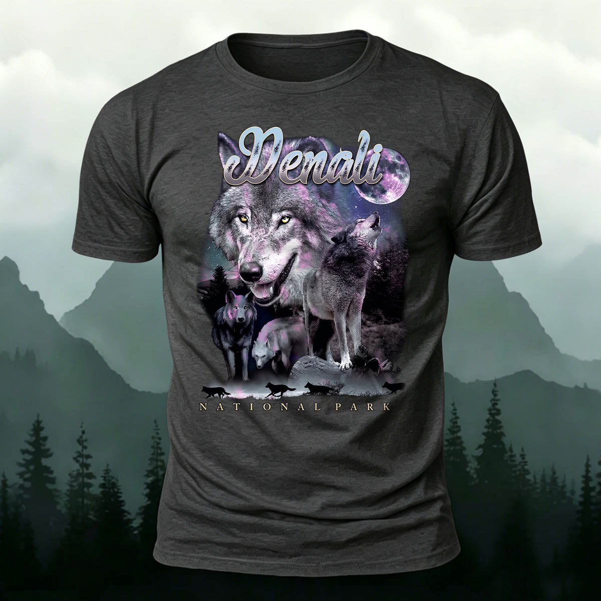 Sublimation Brave Wolf Pack Forest Park Casual T-Shirt