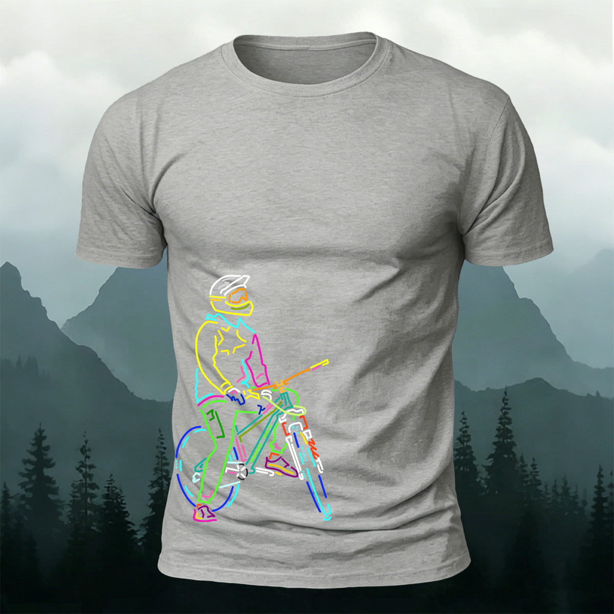 Colorful Lines Cycling Series Printed Cotton T-Shirt