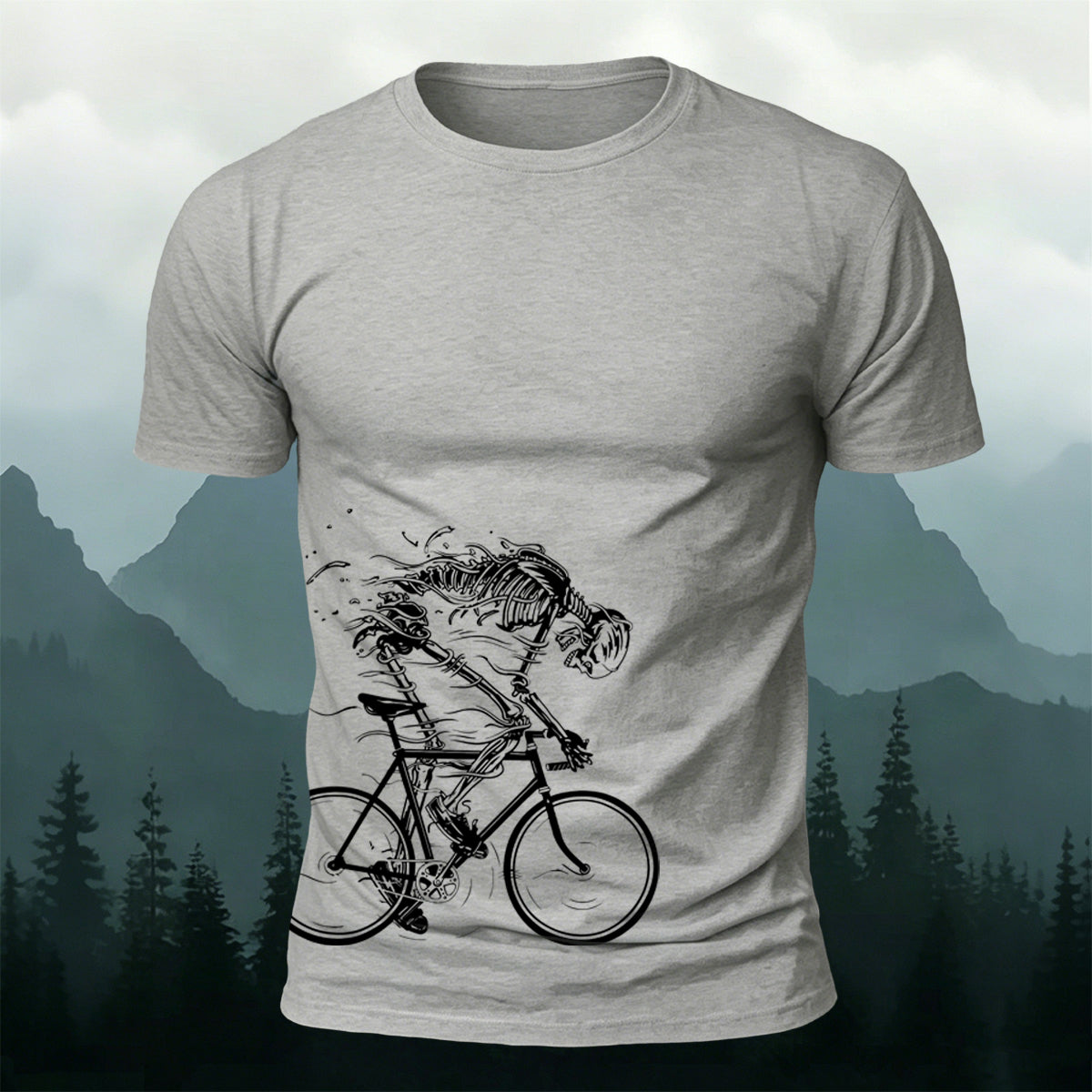Cycling Skeleton Fun Graphic Casual 100% Cotton Tee