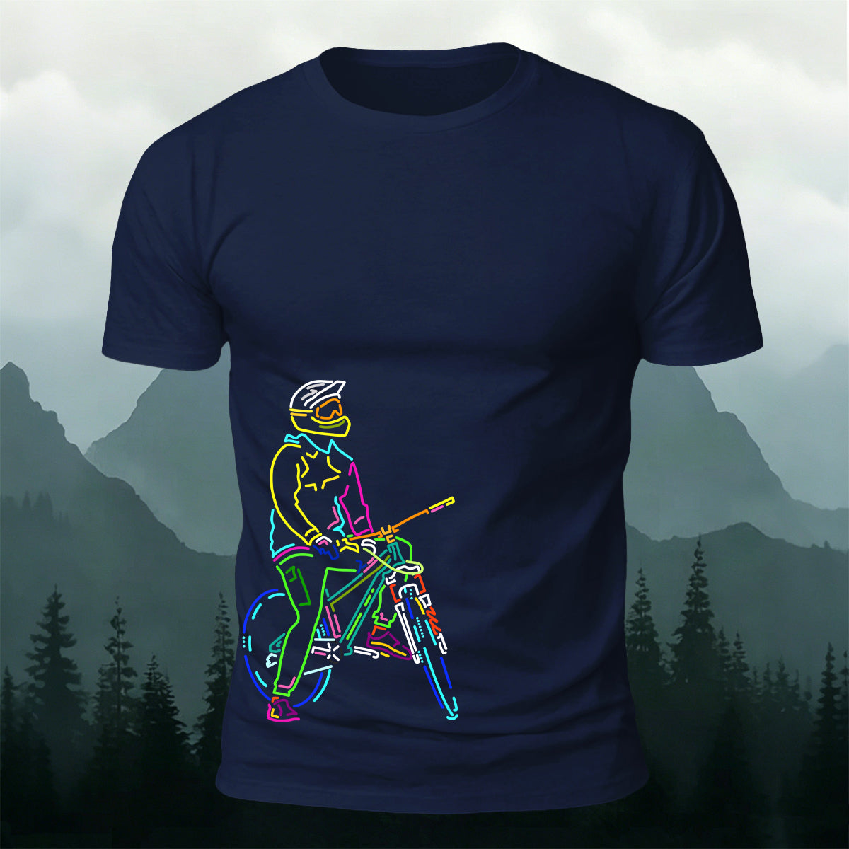 Colorful Lines Cycling Series Printed Cotton T-Shirt