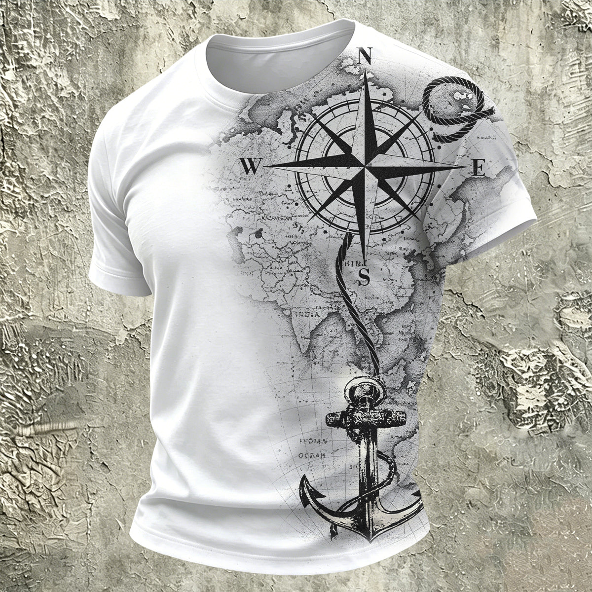 Nautical Map and Anchor Print Versatile Cotton T-Shirt
