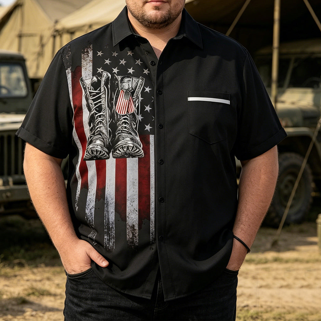 American Retro Boots Pattern Breathable Casual Shirt