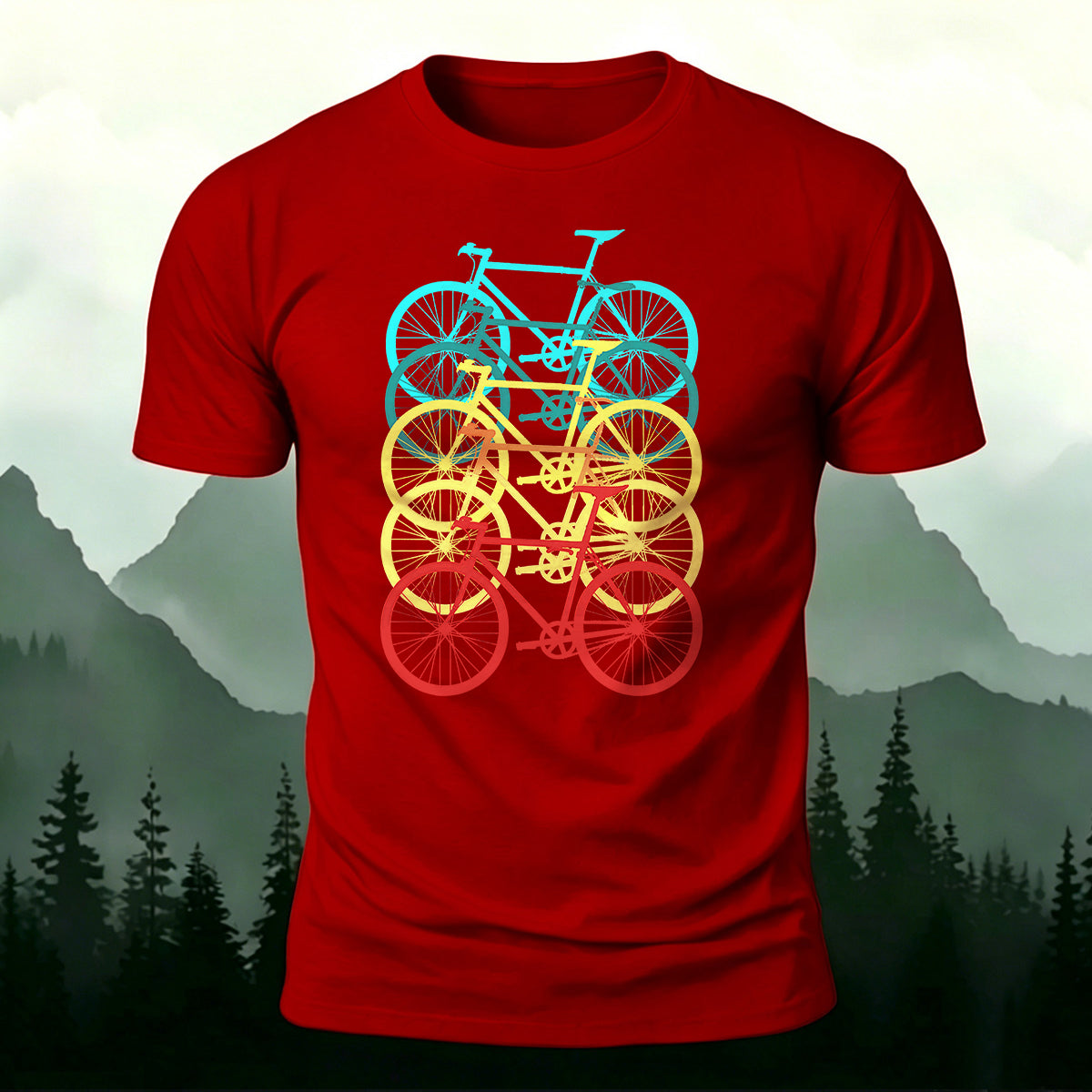 Bicycle Graphic Outdoor Soft Premium Cotton T-Shirt  Red