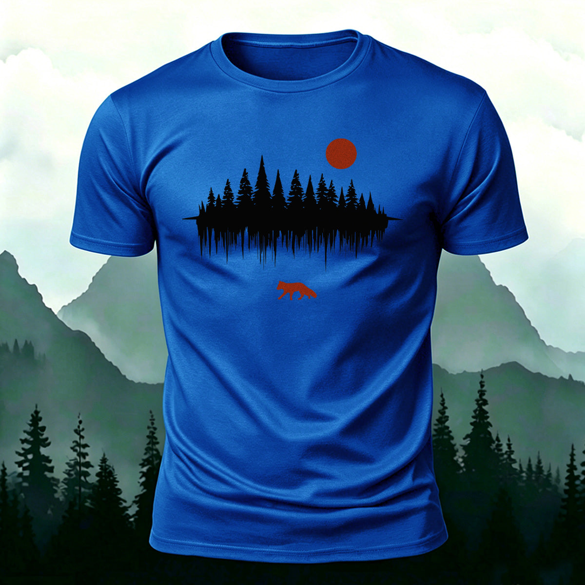 Forest Reflection Natural Leisure Premium Cotton T-Shirt Blue