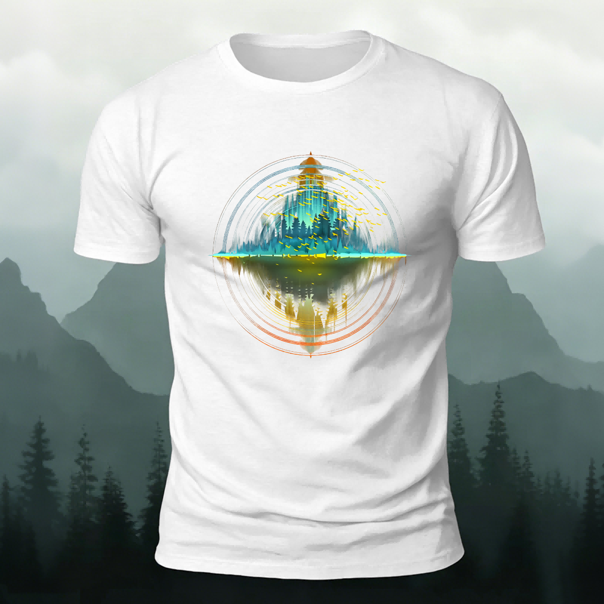 Scenic Print Outdoor Soft-touch Feel Casual T-shirt