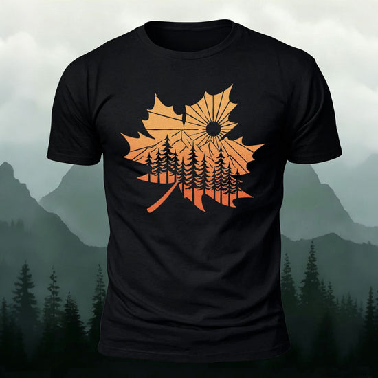 Maple Leaf Pattern Premium Cotton T-Shirt Black