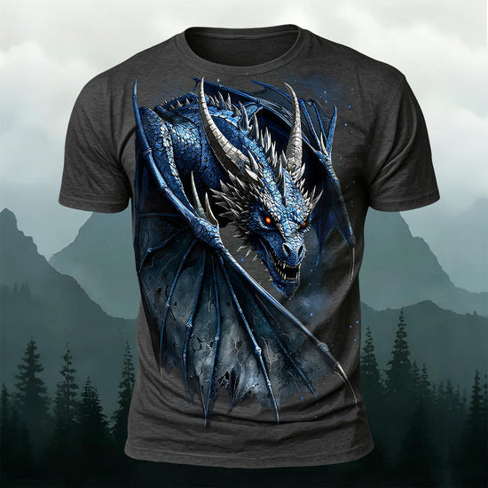 Fierce Dragon Print Cool Casual Premium Cotton T-Shirt Dark Grey