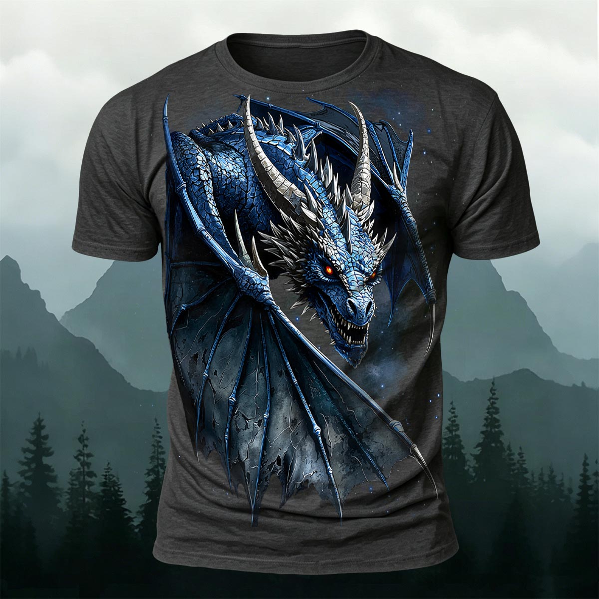 Fierce Dragon Print Cool Casual Premium Cotton T-Shirt Dark Grey