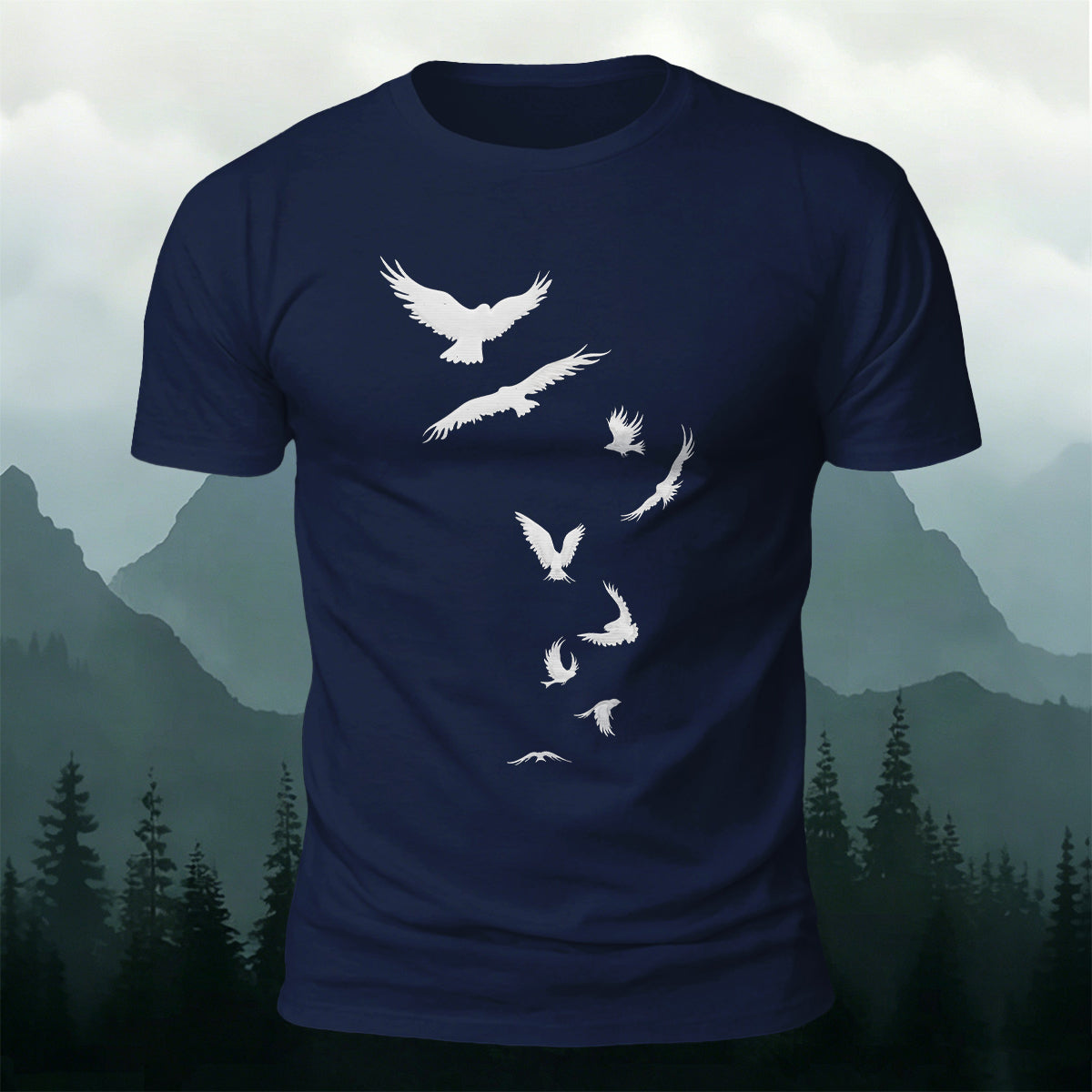Artistic Image Printed Comfortable Skin-friendly Cotton T-Shirt Navy