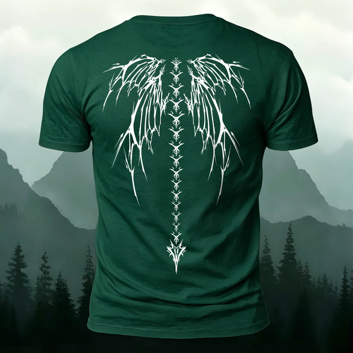 Dark-Style Devil Wings Spine Print Casual Cotton T-Shirt