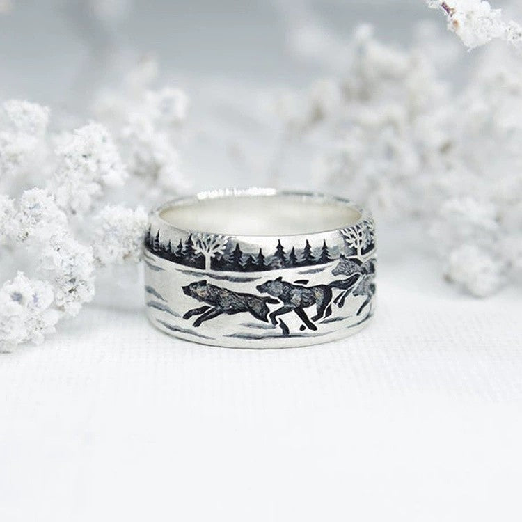 Forest Wolf Pack Retro Creative Fashion Ring