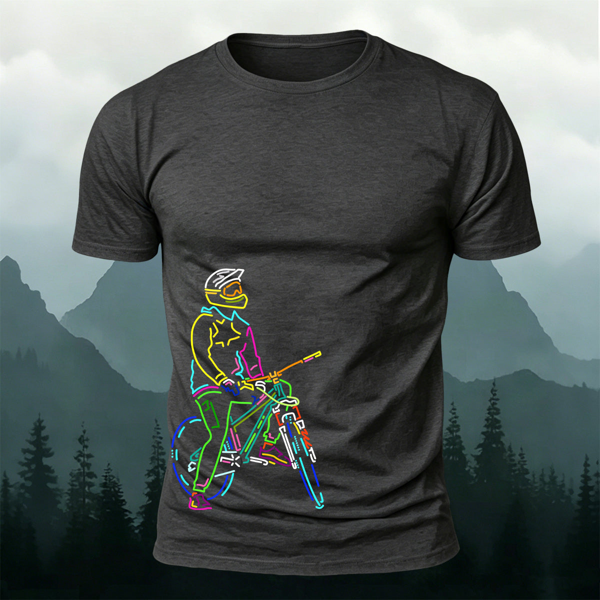Colorful Lines Cycling Series Printed Cotton T-Shirt