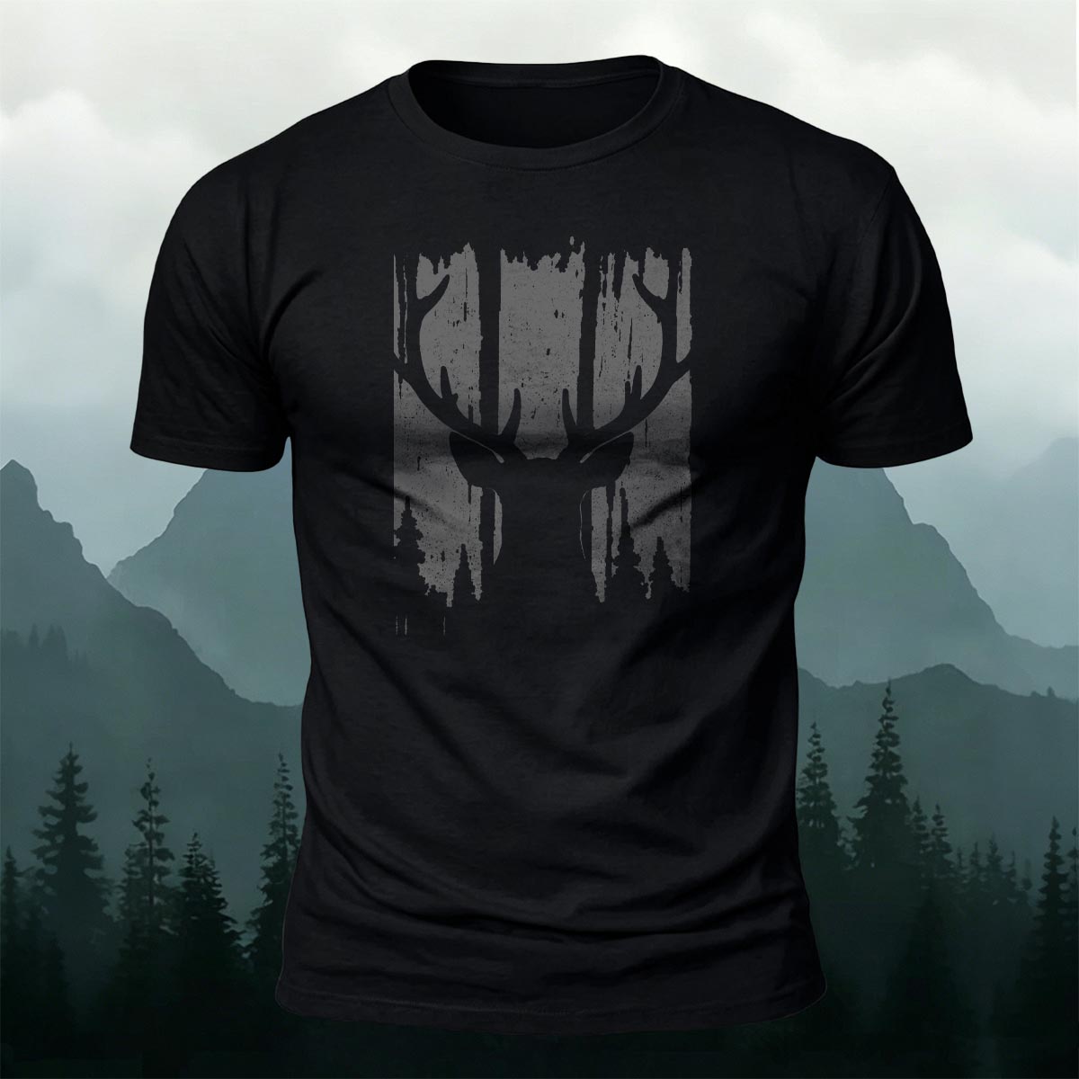 Moose Print Fashion Premium Cotton Casual T-Shirt Black