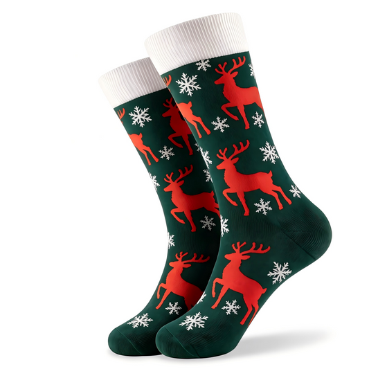 Cotton Blend Reindeer Print Xmas Socks