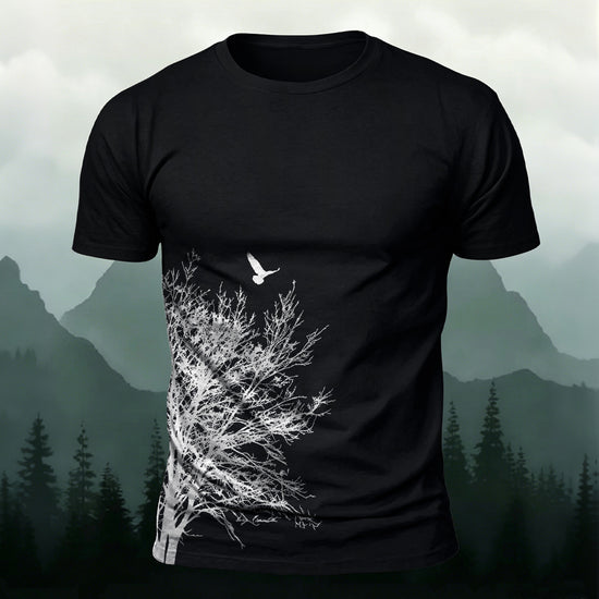 Minimalist  Tree Pattern Natural Style Casual T-Shirt Black