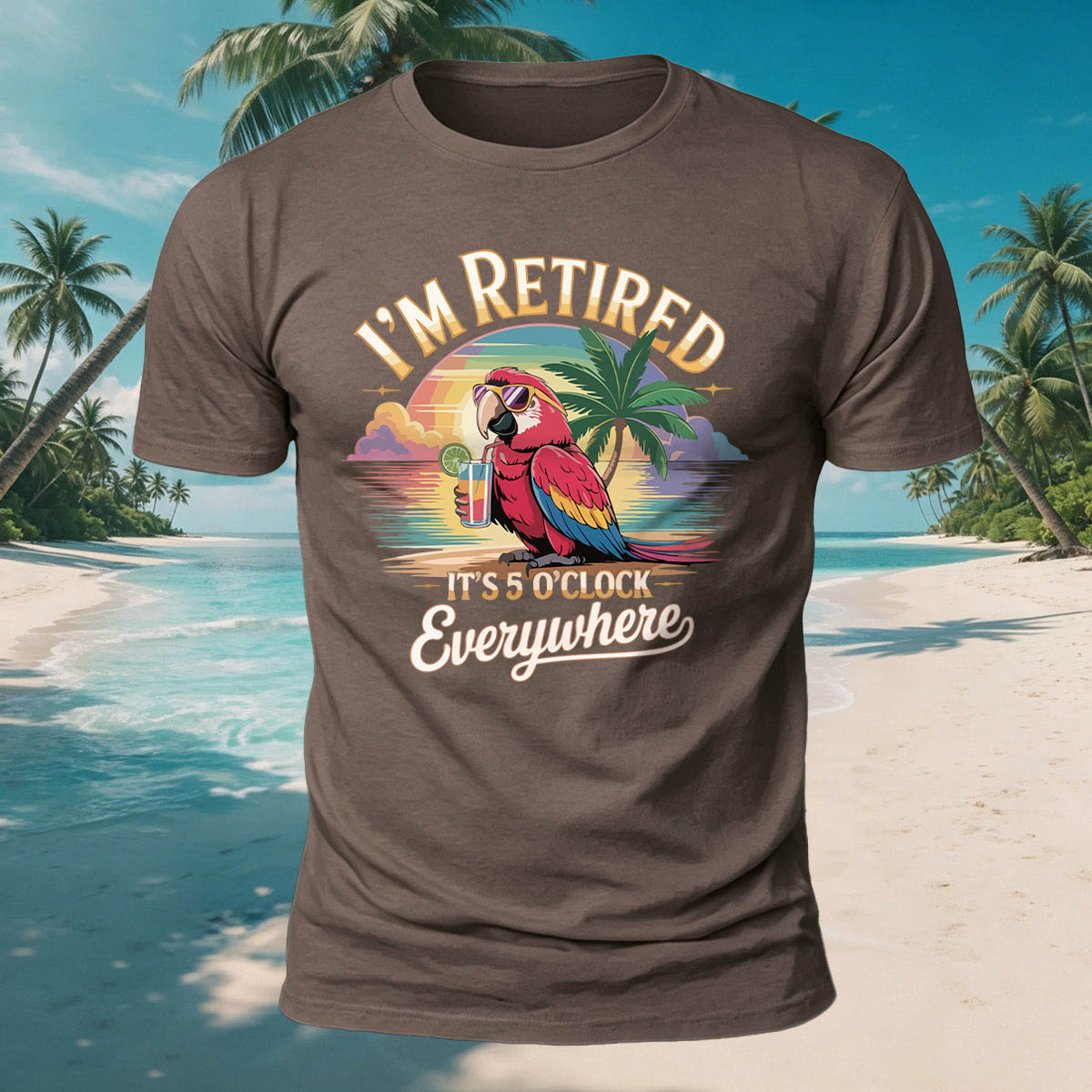 Fun Parrot Drinking Beach Leisure Breathable T-Shirt