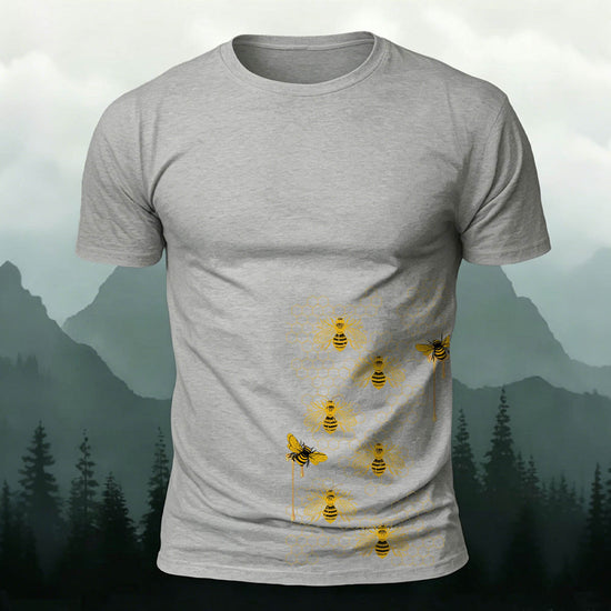 Bees Pattern Natural Casual Premium Cotton T-Shirt Grey