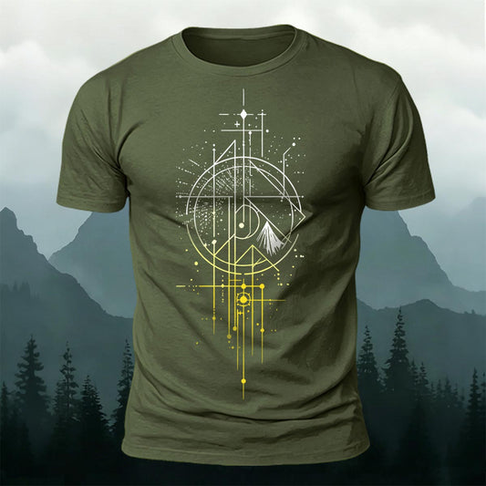 Line Gradient Mountain Print Premium Cotton T-Shirt AMG