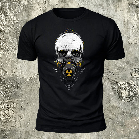 Gas Mask Skull Print Cotton Crew Neck T-Shirt Black