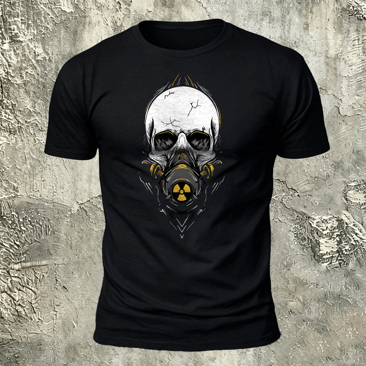 Gas Mask Skull Print Cotton Crew Neck T-Shirt Black