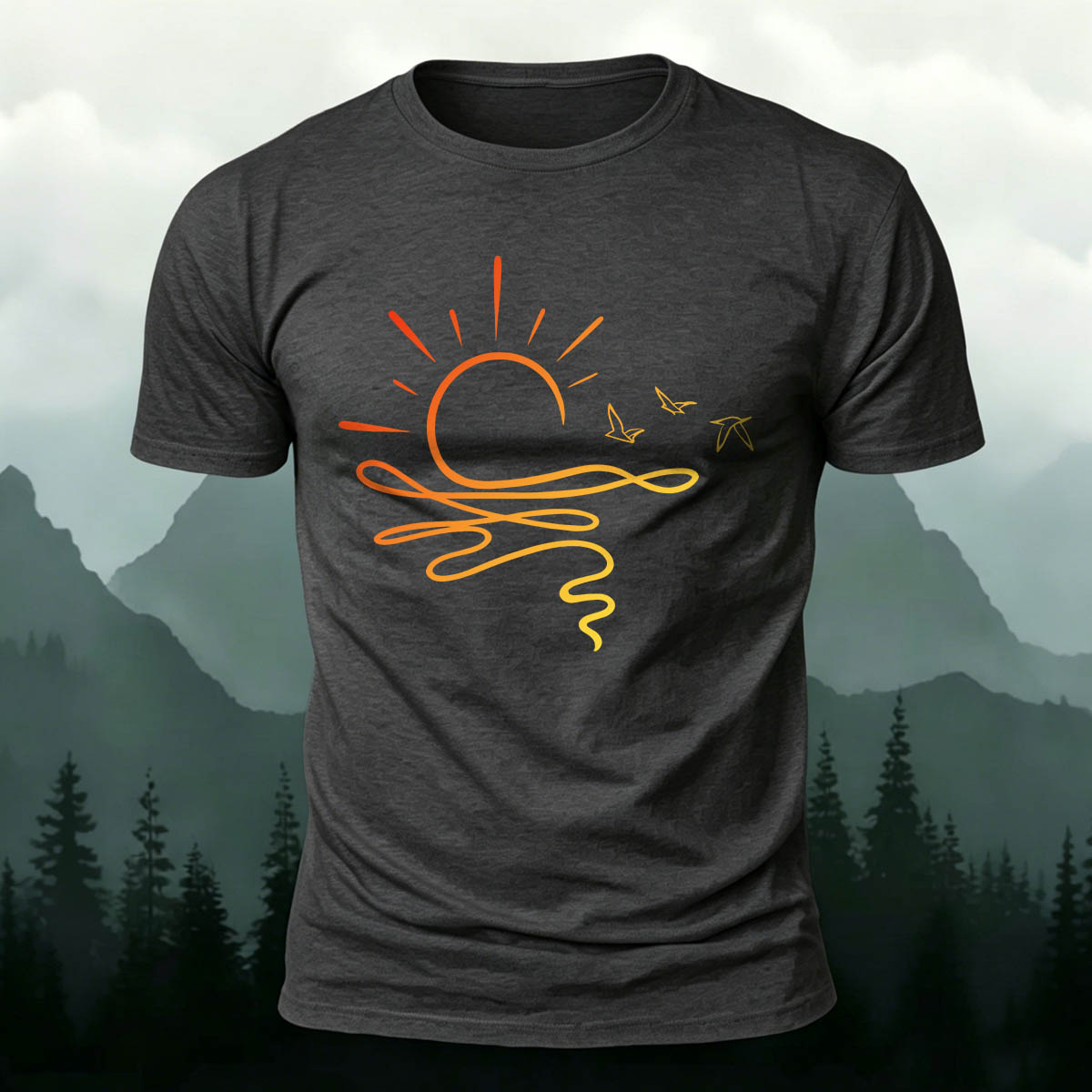 Line Sunset Minimalist Casual Skin-Friendly T-Shirt