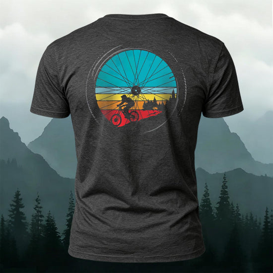 Cycling Wheel Pattern Outdoor Breathable Casual T-shirt Dark Grey