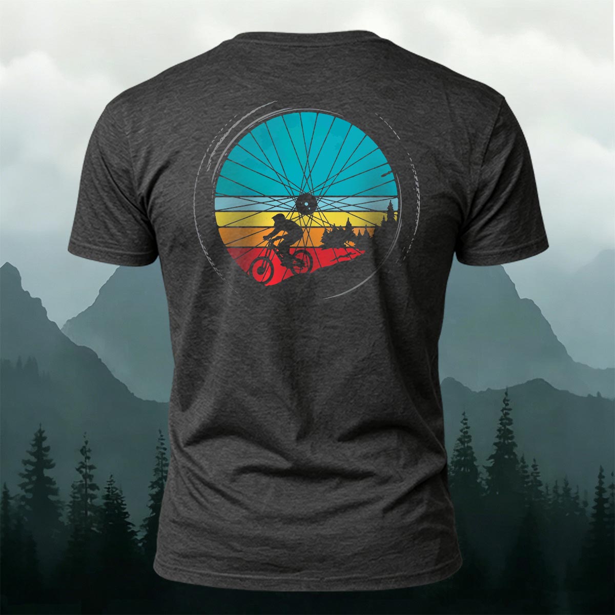 Cycling Wheel Pattern Outdoor Breathable Casual T-shirt Dark Grey