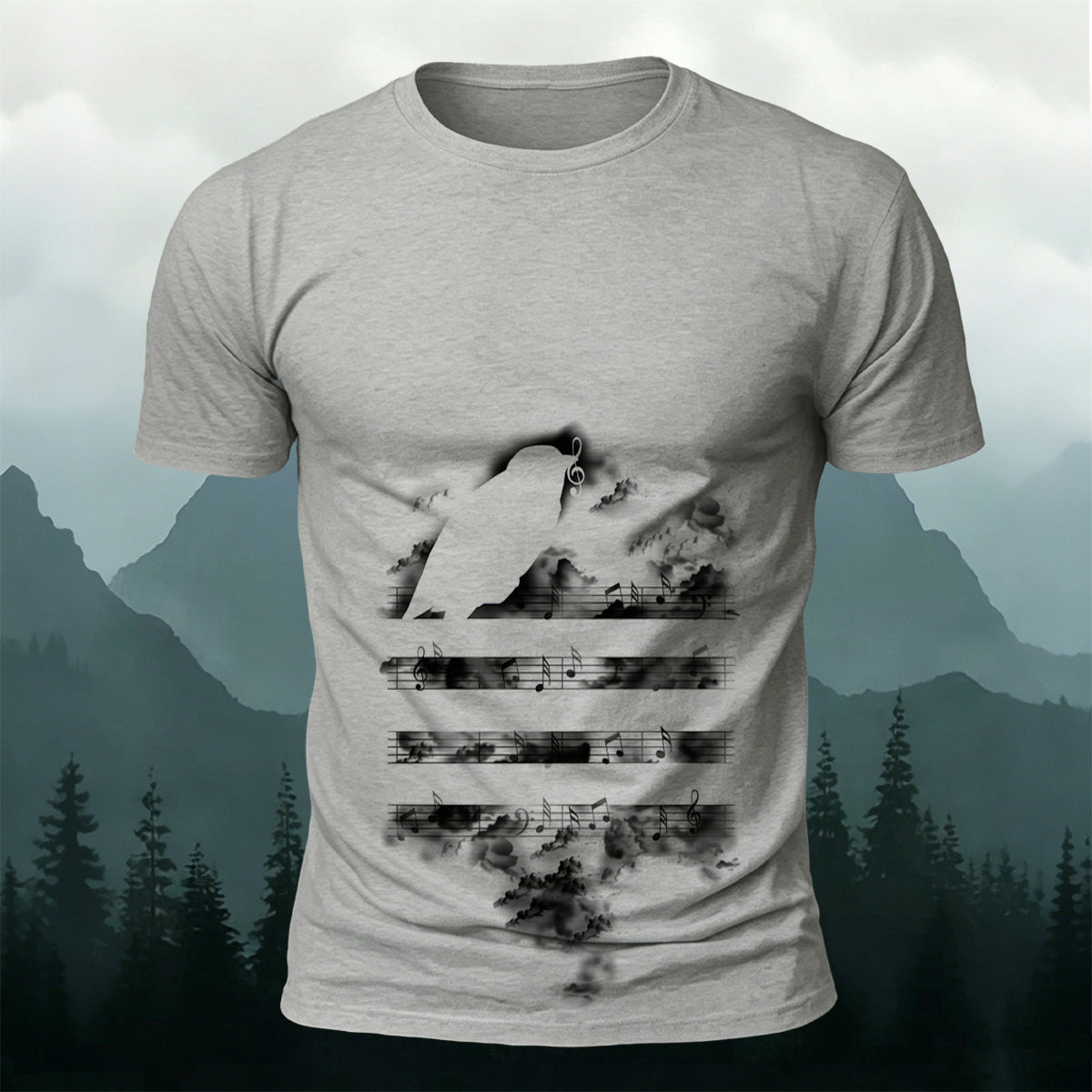 Sheet Music Bird Print Casual Breathable T-Shirt