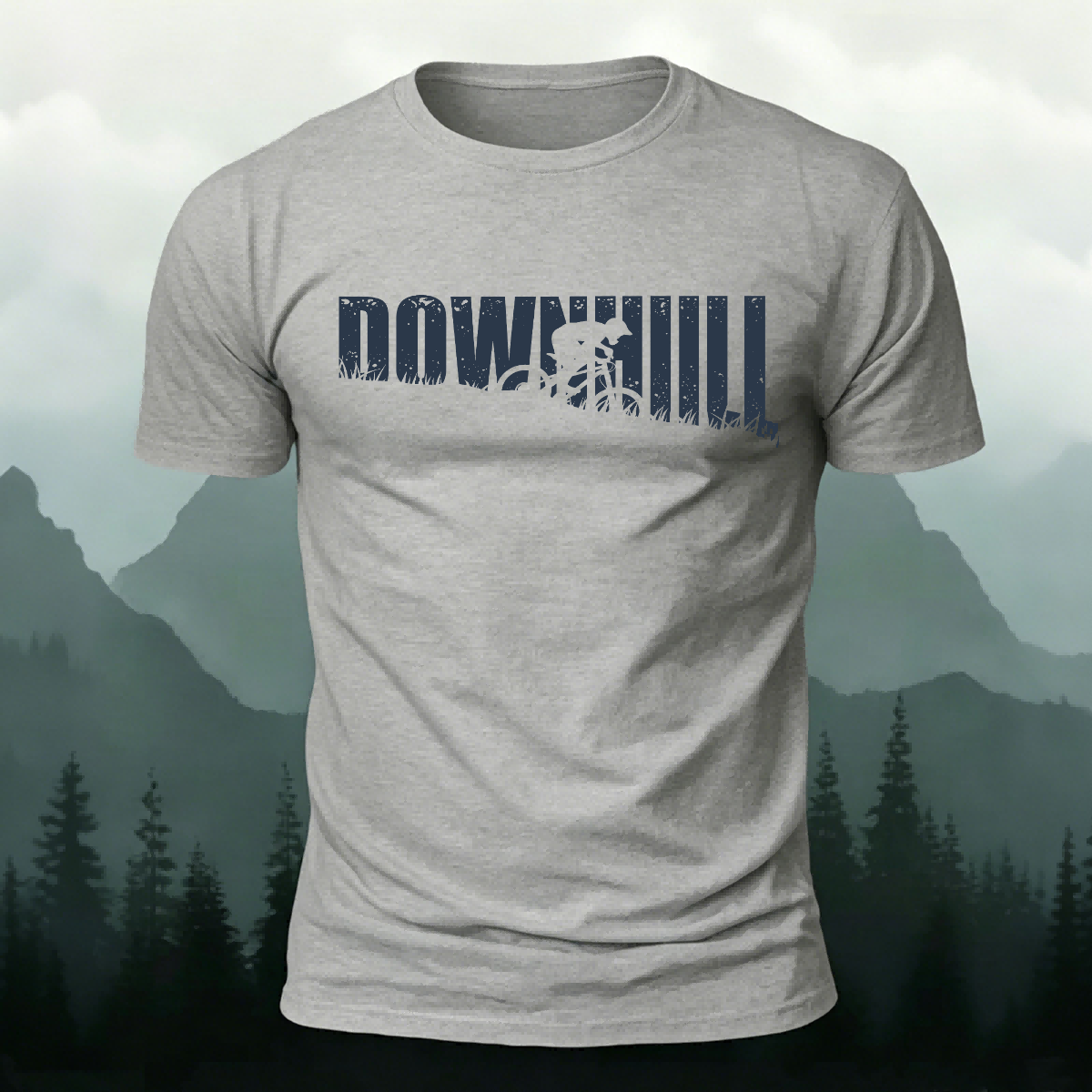 Minimalist Cycling Print Breathable Material Casual T-Shirt Grey