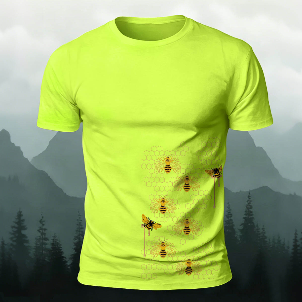 Bees Pattern Natural Casual Premium Cotton T-Shirt