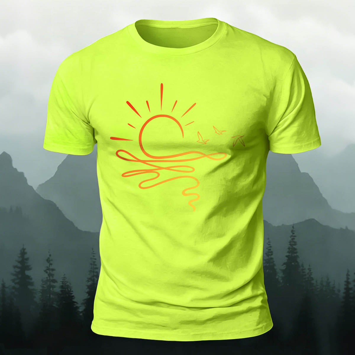 Line Sunset Minimalist Casual Skin-Friendly T-Shirt