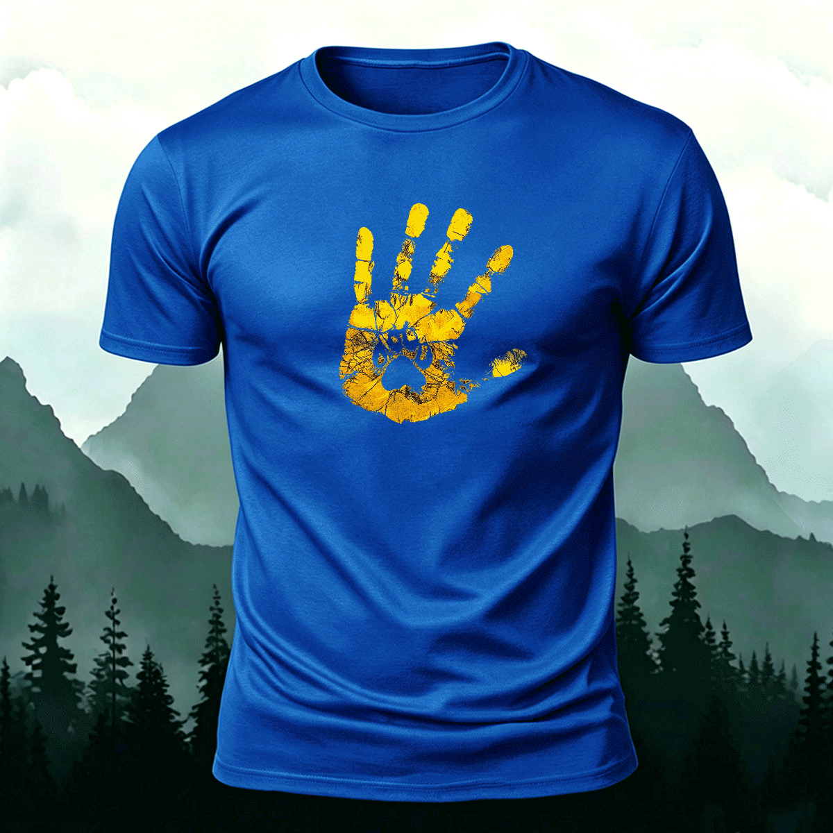 Palm Print Pattern Trend Skin-friendly T-Shirt Blue