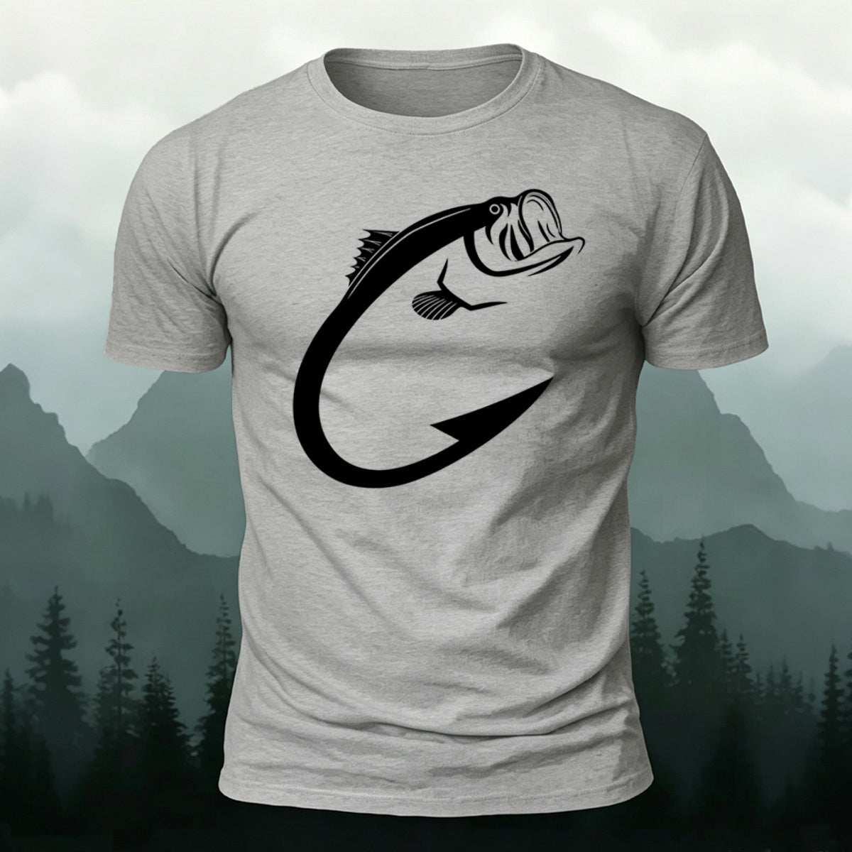 Beautiful Fish Pattern Comfortable Breathable Cotton T-shirt Grey